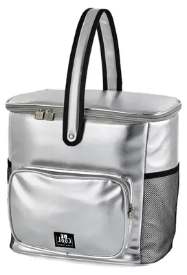 Produktbild von Große Kühltasche für die Stadt in Silber, 33 x 18 x 30 cm, ca. 17,5 L Volumen mit breiten Tragegriffen für Picknick, Schule, Ausflüge und Reisen