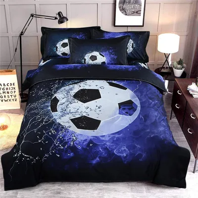 Zdjęcie produktu dla Omgoods - Komplet pościeli z kocem w motyw piłki nożnej dla dzieci, 135x200 cm
