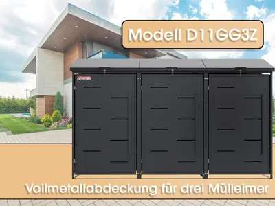 Produktbild von Mülltonnenunterstand D11GG3Z, für 3 Mülltonnen mit Wind- und Diebstahlsicherung, anthrazit