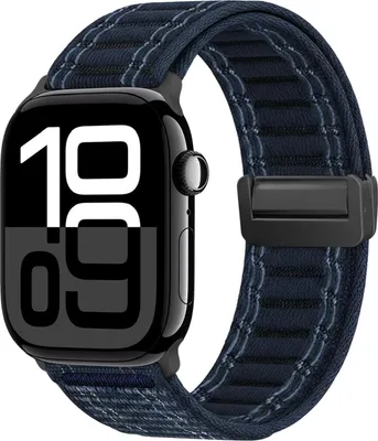 Produktbild von Smartwatch Armband für Apple Watch Series 11 46mm Nylon Textil Band Ersatzband Wechselband Magnetverschluss flexibel atmungsaktiv Blau Dunkelblau