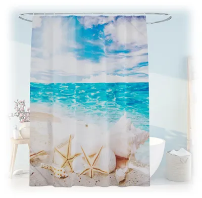 Produktbild von Duschvorhang mit Muschelmuster, Badezimmervorhang 180 x 200 cm, schimmelresistent, waschbar, 12 Ringe, mehrfarbig