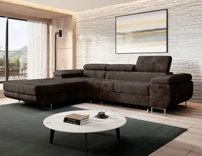Produktbild von Easy4You Ecksofa NORBERG Velvet L-Form Braun – 279x72x205 cm - Schlafsofa mit Bettkasten und Schlaffunktion - Eckcouch mit Stauraum – Links – Stoff Monolith 29