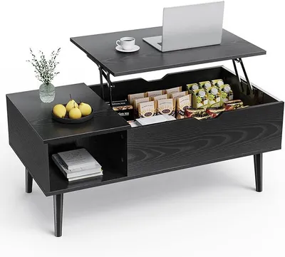 Immagine prodotto di Tavolino regolabile in altezza, tavolino da salotto con spazio aperto e vano contenitore, tavolino da divano, tavolino ausiliario, 100 x 50 cm, tavolino da salotto in legno, colore nero