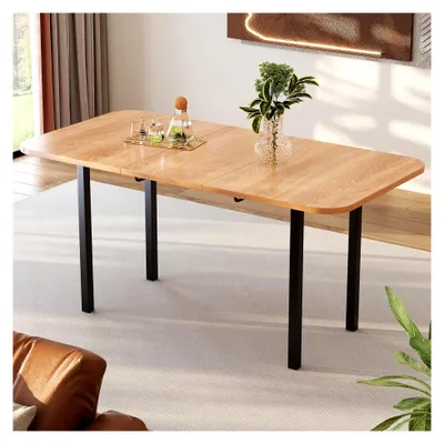 Produktbild von Esstisch, Ausziehbar, Moderner Küchentisch mit stabiler Legierungsstütze, für Wohnzimmer und Esszimmer, für 4-6 Personen, 120/160L x 80B x 75H cm, Holzfarbe
