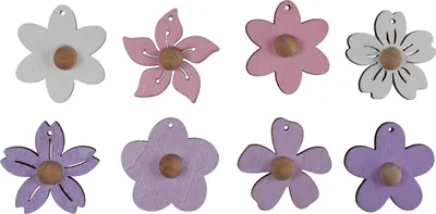 Produktbild von Holzblumen Hängedeko 4,5cm Lila Rosa Weiß 24 Stk Deko Blumen, 24 Stück