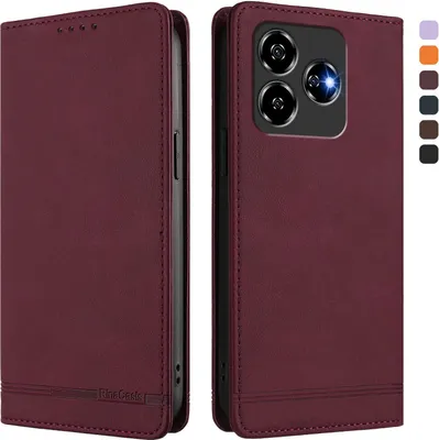 Image de Etui pour ZTE Axon 60, étui rétro en cuirPolyuréthaneavec support et fentes pour cartes de crédit Rouge