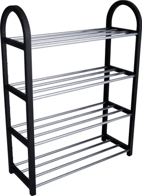 Produktbild von alpina Schuhregal - 4-Schicht-Schuchschrank - Schuhaufbewahrung - 50 x 18,5 x 65 CM - Platz für 8 Paar Schuhe - Einfach zu Montieren - Schwarz/Silber