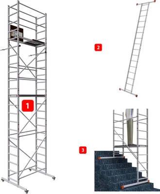 Image de ALTEC AluCombine 3.0 - 700 | 7 m | Échafaudage mobile en aluminium avec 4 roulettes, traverse de déplacement et ancrage mural | EN 131 | Échafaudage de chantier, échafaudage roulant, échafaudage de montage, échelle simple