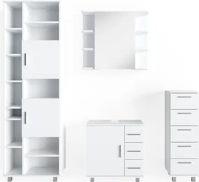 Image de Meubles bain Vicco Ilias Blanc 4 pièces, avec armoire haute, Model 31057