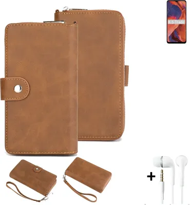 Produktbild von K-S-Trade Handy Schutz Hülle kompatibel mit Nokia 3.4 + Kopfhörer Portemonnee Tasche Wallet-Case Bookstyle-Etui braun (1x)