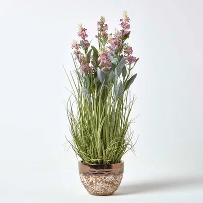 Obrázek produktu pro HOMESCAPES Umělé květiny Levandule v hnědém květináči, růžová, výška 66 cm