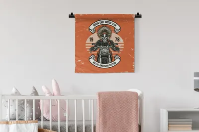 Produktbild von MuchoWow® Wandteppich Wandbehang Indianer - Skelett - Retro 60x60 cm Tapisserie Dekoration Wandtuch - Dekorationen - Wand Decke