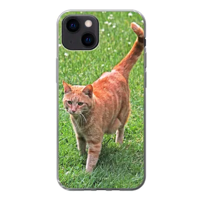 Produktbild von MuchoWow® Handyhülle Schutzhülle Hülle für iPhone 13 mini Katze - Rot - Katze - Mädchen - Kinder - Jungen - Kind Silikon Softcase Handy Hülle - Softcase