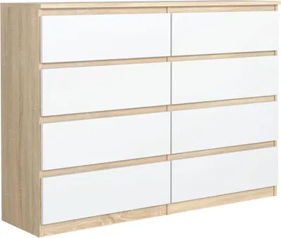 Produktbild von Mobelsta Kommode, Schrank mit Schubladen, Modernes Sideboard, Schubladenschrank, Kommodenschrank, Sonoma & Weiß 138,5x39x101,5 cm