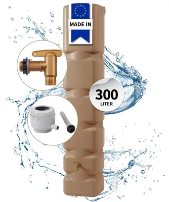 Productafbeelding van 4rain BASIC wandtank complete-set 300 L taupe incl. kunststof uitloopkraan en regenpijp aansluiting