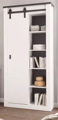 Produktbild von Stauraumschrank "Stove" in weiß Pinie Wohnzimmer Regalschrank 93 x 201 cm