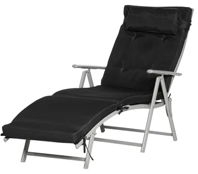 Zdjęcie produktu dla Leżak Outsunny – leżak plażowy, ogrodowy, składany, z regulacją, metalowy, czarny