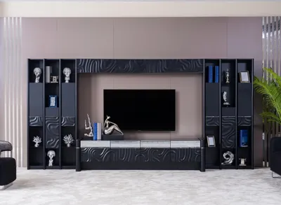 Image de Meuble TV mural en bois style moderne étagère salon meuble armoire rtv support TV