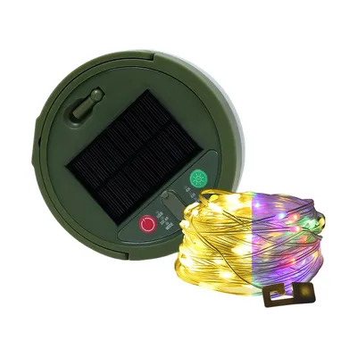 Produktbild von 10 m Camping Lichterkette, aufrollbare tragbare 3-in-1 Outdoor-Lampe, Solar- und USB-aufladbar, 8 Beleuchtungsmodi