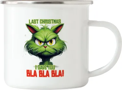 Produktbild von Last Christmas I Gave You Blablabla Emaille Tasse Böse Katze Adventszeit Humor