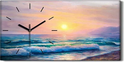 Produktbild von Leinwand Uhr Küche Wohnzimmer Bild 60x30 Kunst Sonnenuntergang Meereslandschaft - schwarze Hände