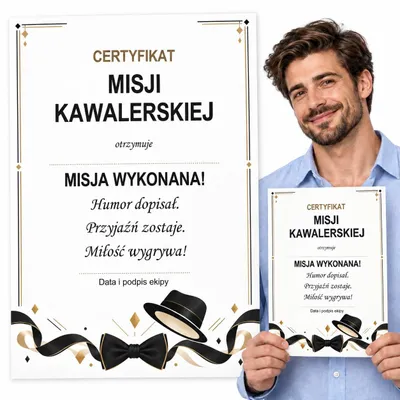Image de Diplôme pour enterrement de vie de garçon A4 – „Misji Kawalerskiej” – texte en polonais