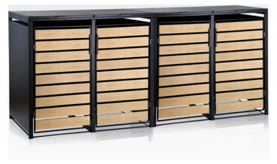 Produktbild von Mülltonnenbox für 4 Tonnen | 120-240 Liter | Anthrazit RAL 7016 | Tür in Holzoptik mit Erweiterungsmöglichkeit | Aufbewahrungsbox für Mülltonnen