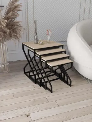 Produktbild von Skye Decor, Hochwertiger Nesting Tisch (4 Teile) Schwarz & Travertin | 100% Melamin