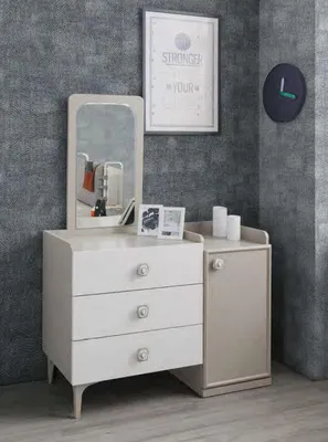 Image de Commode avec miroir Chambre d'enfant Meubles modernes en bois Design Chambre d'adolescent Blanc Nouveau