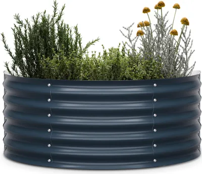 Produktbild von Blumfeldt High Grow Half Circle Hochbeet, Ergonomisches 200-l-Hochbeet aus Rostfreiem Galvalume-Stahl für Gemüse und Kräuter – Halbkreis-Design, 43 cm Höhe, Wetterfest und Einfacher Aufbau