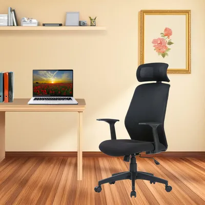 Produktbild von Bürostuhl Dapril, Präsidentensessel mit Armlehnen und Kopfstütze, Ergonomischer Bürostuhl, 63x62h117/126 cm, Schwarz