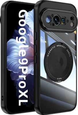 Produktbild von Handyhülle für Google Pixel 9 Pro XL Transparent Militärschutz mit Magnetring Ständer und Kameraabdeckung Schwarz