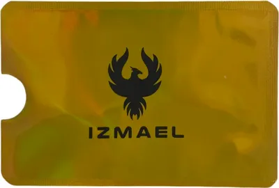 A gold-colored card with a black phoenix logo and the text 'IZMAEL' below it.