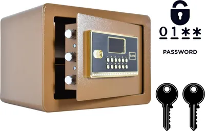 Image de Coffre-fort blindé pour la maison avec serrure électronique et clé 25 x 35 x 25 cm Marron
