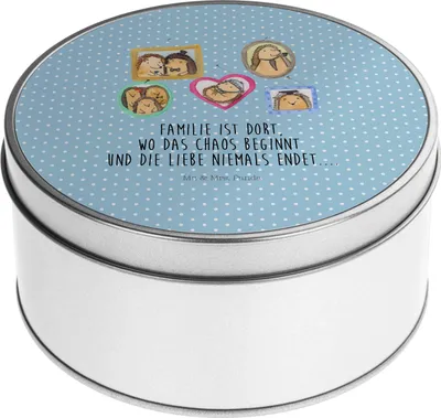 Produktbild von Mr. & Mrs. Panda Metalldose Igel Familie - Blau Pastell - Geschenk, Aufbewahrungsdosen, Bilder, Papa, Bruder, Vorratsdosen, Dose, keksdosen, Kaffeedose, Liebe, Keksdose