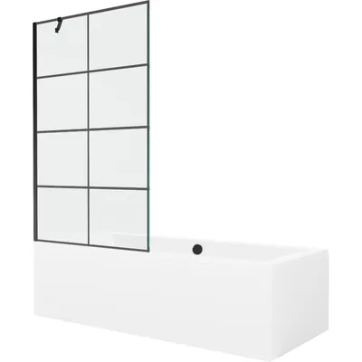 Obrázek produktu pro Mexen Cube obdélníková vana 180 x 80 cm s pláštěm 1-křídlovou zástěnou 100 cm, Černý vzor - 550518080X9510007077