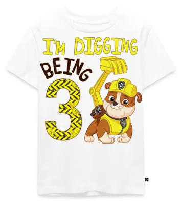 Produktbild von Spreadshirt Paw Patrol Geschenk 3 Jahre Geburtstag Rubble Kinder Premium T-Shirt, 134/140 (8 Jahre), Weiß
