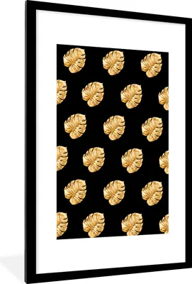 Produktbild von MuchoWow® MuchoWow® Gerahmtes Poster Gold - Monstera - Muster 60x90 cm - Poster mit zchwarzem Bilderrahmen - Dekoration - Wandposter Wohnzimmer - Hochwertig