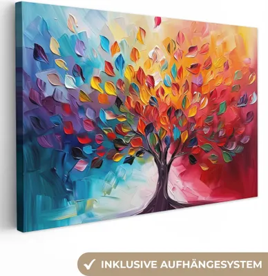 Produktbild von Leinwand Bilder 120x80 cm - Lebensbaum - Farbenfroh - Abstrakt, Bilder, Wanddeko Wohnzimmer