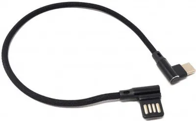 Produktbild von SYSTEM-S USB Typ C 3.1 Nylon Kabel auf umkehrbarer USB Schnittstelle Typ A 2.0 90° Grad gewinkelt in Schwarz 29 cm