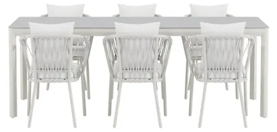 Zdjęcie produktu dla Lino zestaw ogrodowy stół 100x220cm beżowy 6 krzeseł biały.