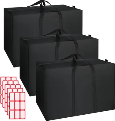 Produktbild von 3 Stš¹ck Aufbewahrungstasche, Schwarz Unterbett Aufbewahrungsbox Mit 5 Stš¹ck Selbstklebende Etikettenaufkleber, Aufbewahrungstasche fš¹r Bettdecken Kissen Decke Bettw?sche