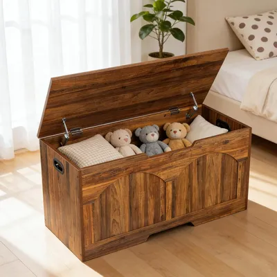 Produktbild von Schuhbank mit Stauraum 100 cm, Sitztruhe aus MDF, Flurbank, Braun