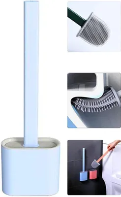 Image de Brosse de toilettes flexible en silicone avec support pour salle de bains