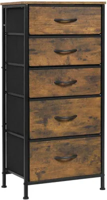 Image de Étagère de rangement de style vintage en bois - Armoire à 5 tiroirs - Structure en bois solide - Étagères en métal - Idéale pour l'ameublement de la chambre à coucher, du salon ou la décoration de l'entrée - 45,5 x 95,5 x 30 cm - Style antique