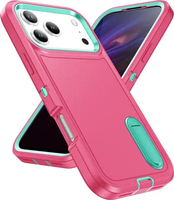 Immagine prodotto di Custodia per iPhone 17 Pro Max Custodia protettiva ibrida antiurto a tre strati con supporto Rosa