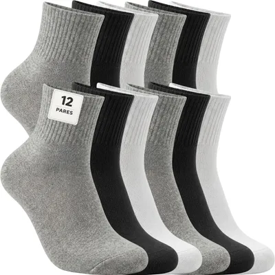 Imagen del producto de 12 pares de calcetines deportivos, fabricados con un 85% de algodón, transpirables y cómodos
