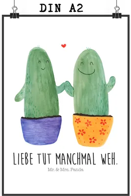 Produktbild von Mr. & Mrs. Panda Bild Kaktus Liebe DIN A2 - Weiß - Geschenk, wanddeko, Kakteen, Designposter, drucke, Wandbild, Plakat, Liebesnachricht, Streit, Hochzeit, Trennung