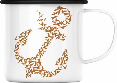 Produktbild von Trendation - Emaille Tasse für Segler Geschenke Männer Emaille Tasse Geschenkideen Zubehör Gadgeds Segeln Lustig Anker Grafik Kapitän (Schwarz)