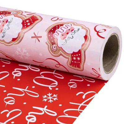 Image de Papier d'emballage, papier décoratif, motif Père Noël, "Ho Ho Ho", couleur rouge, dimensions : 43,2 cm x 10 m